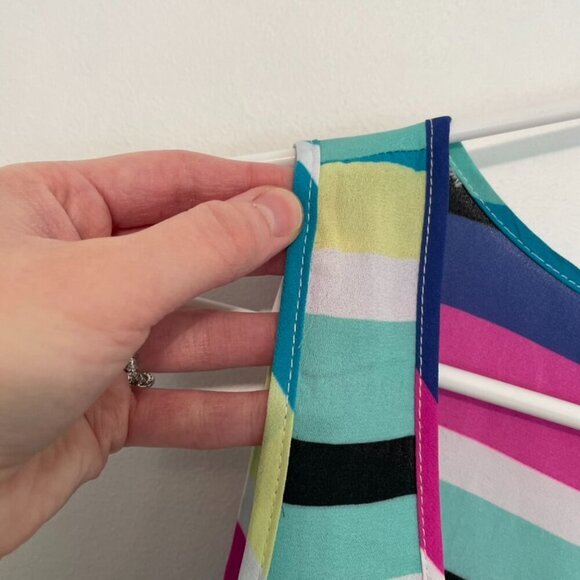 TORRID 1 Plus Size Striped Georgette Pocket Tank Top Blue White Pink Summer 1X - Picture 6 of 16